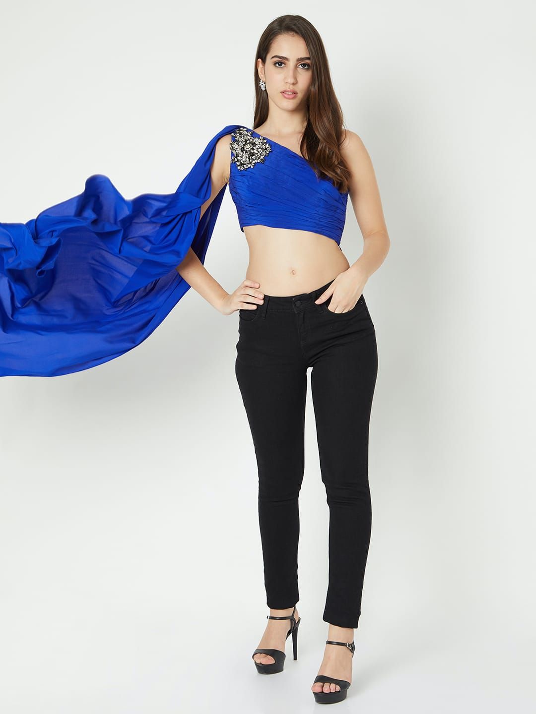 Blue Draped One Shoulder designer clothing - Reema Anand Label