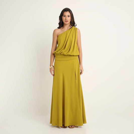 The Gilded Olive One-Shoulder Gown