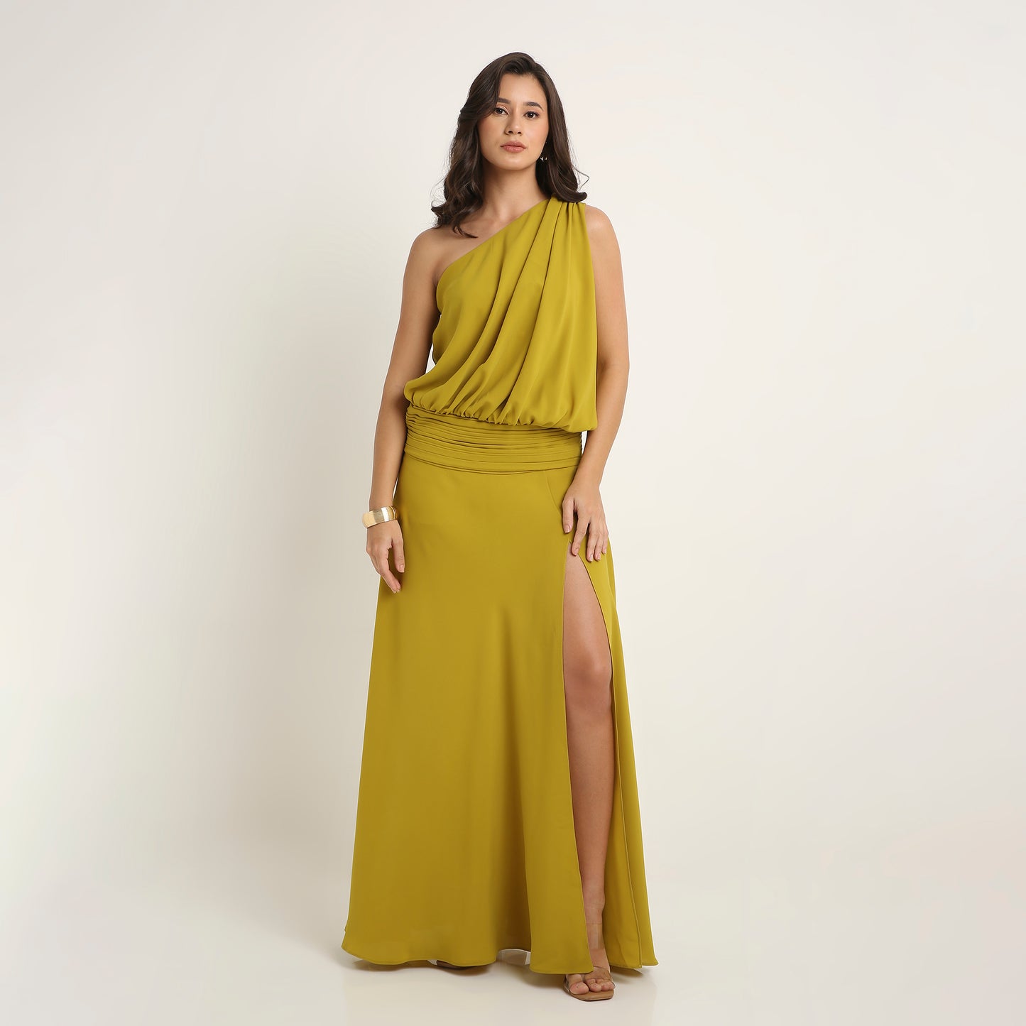 The Gilded Olive One-Shoulder Gown