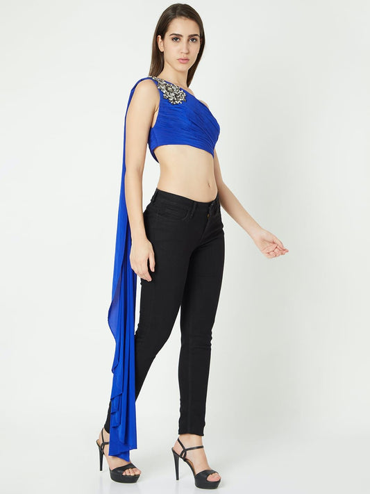 Blue Draped One Shoulder designer clothing - Reema Anand Label